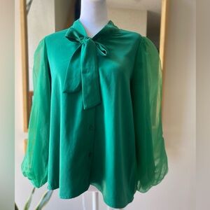 Jade Organza sleeve blouse with bow tie